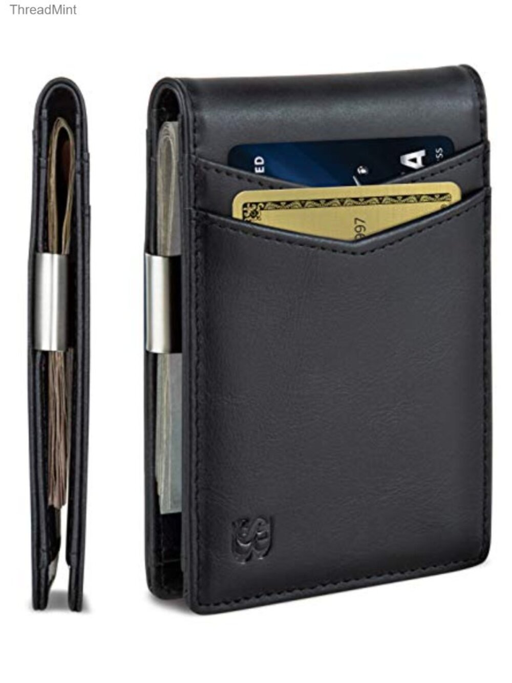 RFID Blocking Slim Bifold Money Clip Wallet Full Grain Leather